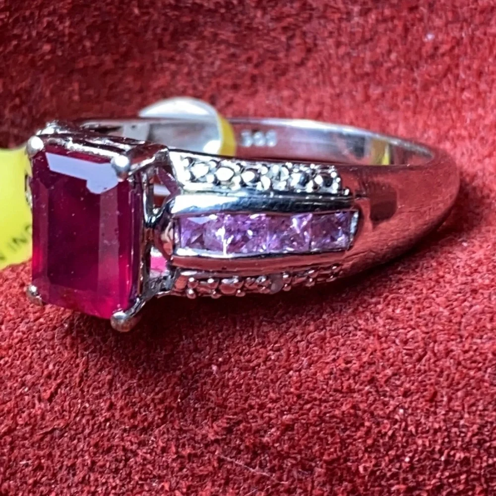 Sterling Silver 925 Emerald Cut Ring 8.5 Costume Jewelry Victorian